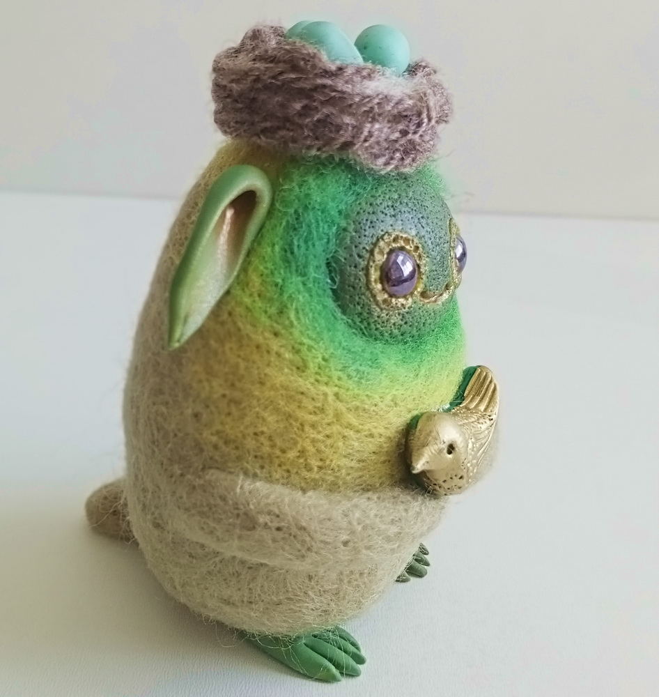 Defender of birds' nests. Miniature magical felted creature.