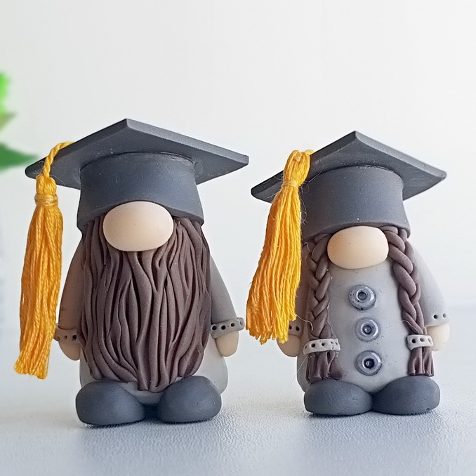 Handmade polymer clay gnomes, students