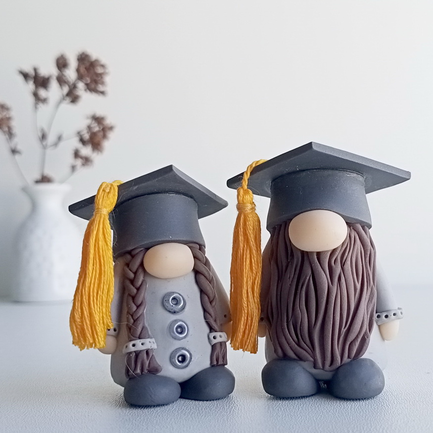 Handmade polymer clay gnomes, students