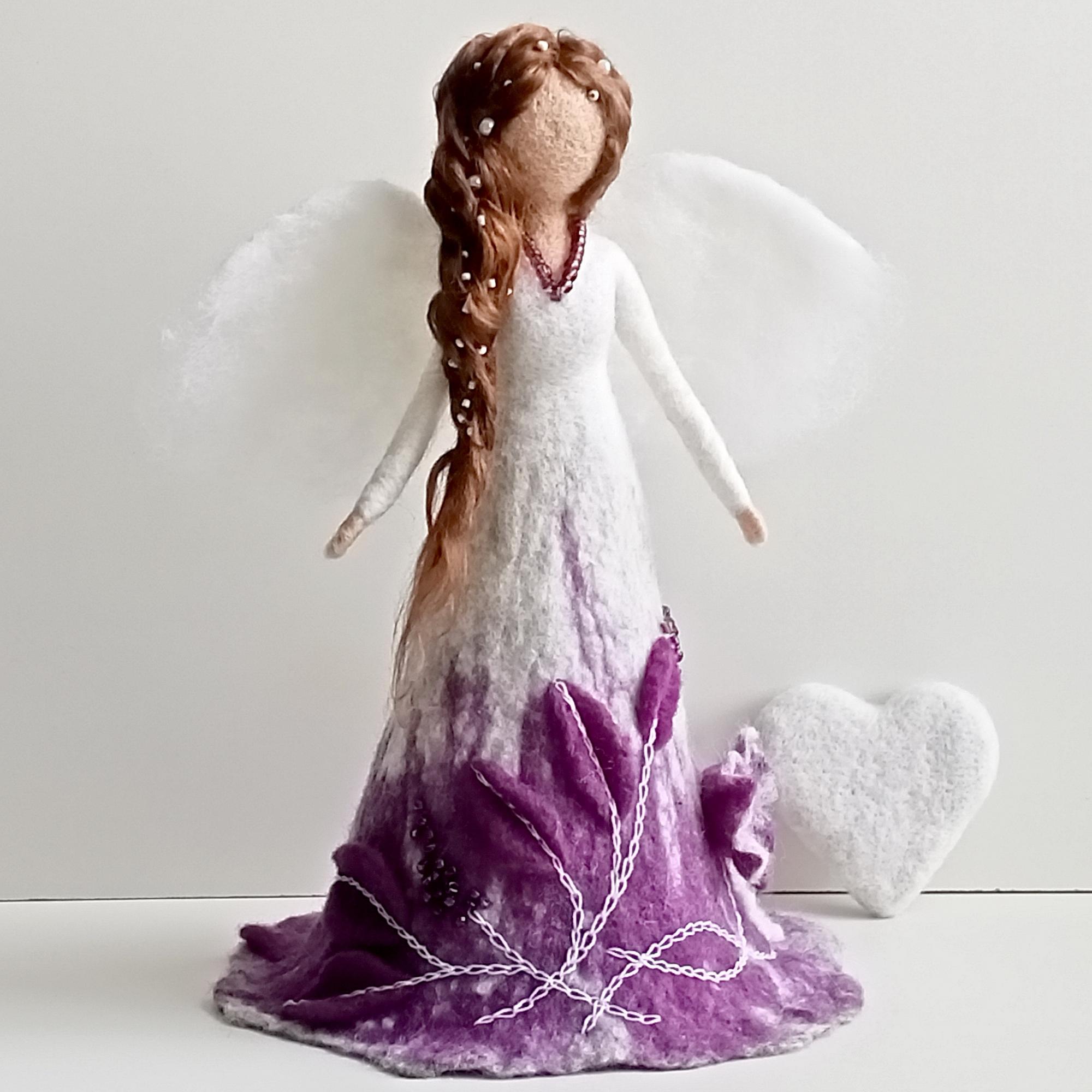 Blessed Angel Guardian handmade white & purple