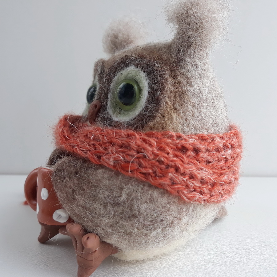 NEEDLE FELTED OWL WITH CUP