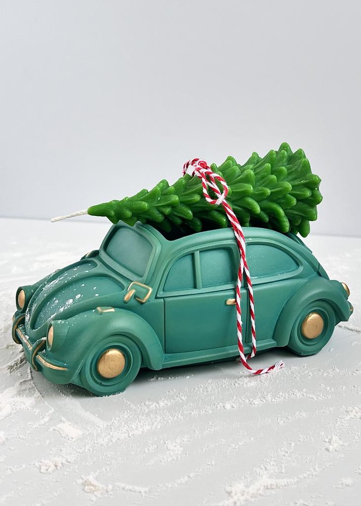 Свеча Машинка зеленая с Елкой