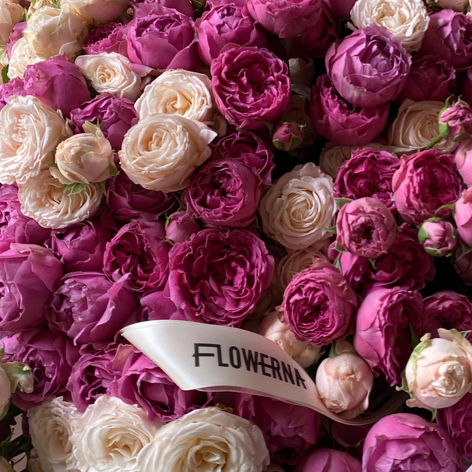 Микс пионовидных кустовых роз "Мисти Бабблс" и "Бомбастик"