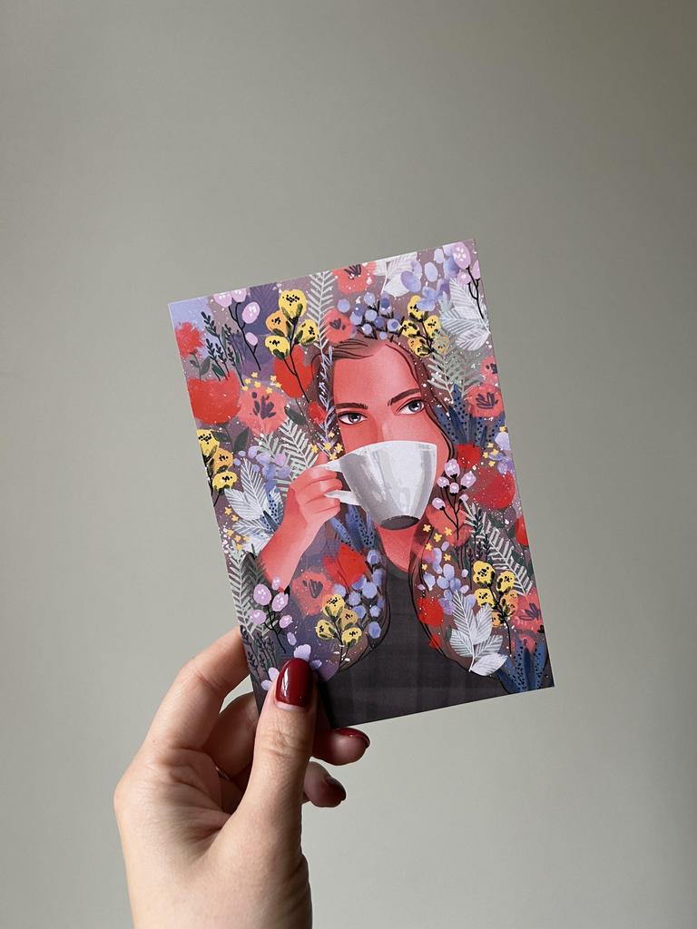 Открытка "Кофейная леди"