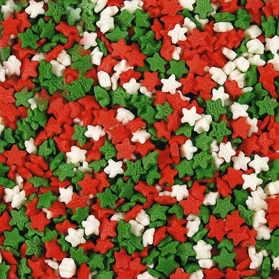 Посыпка Звезды красные, белые, зеленые МИНИ