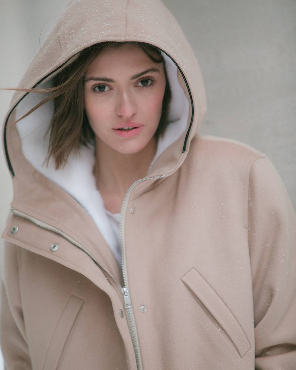 Парка из кашемира с жилетом из белой норки