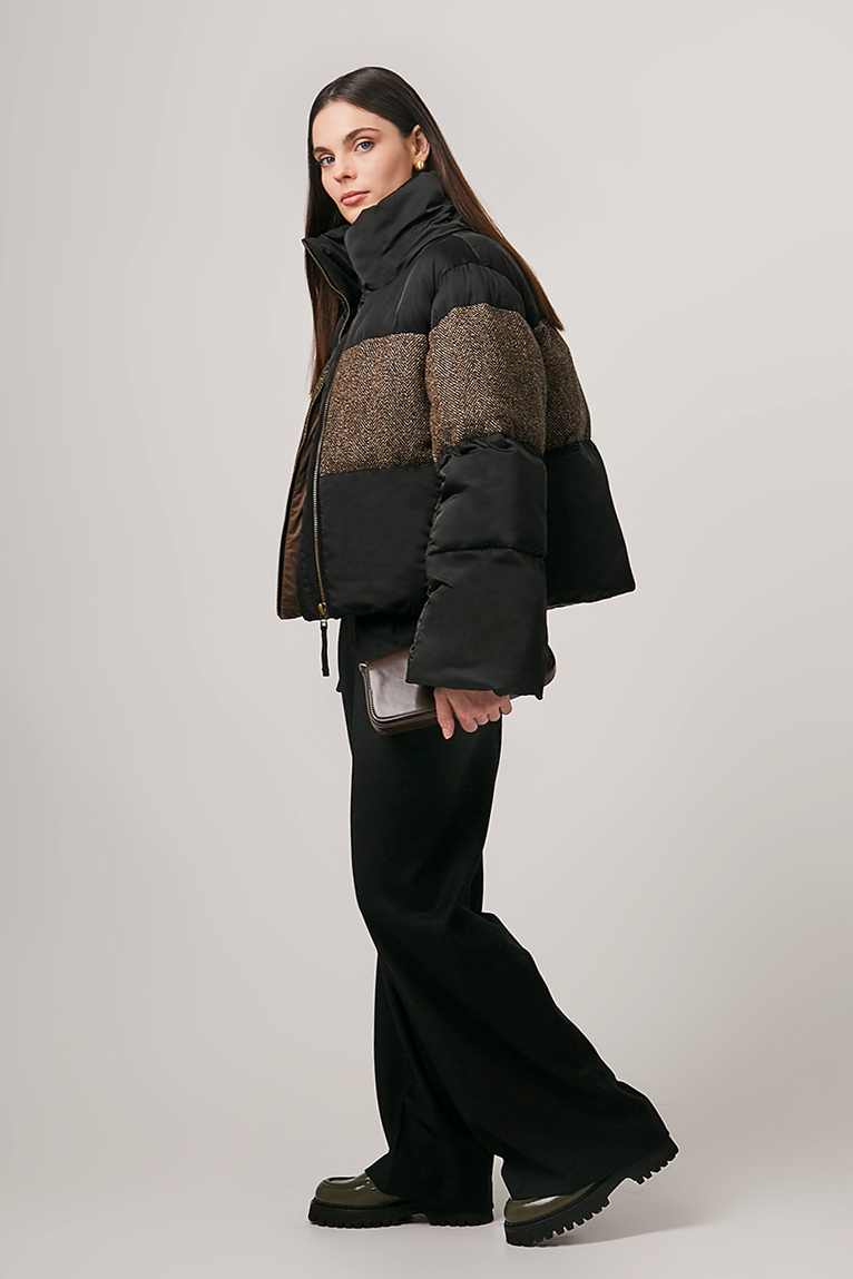 Пуховик укороченный комбинированный с шерстью