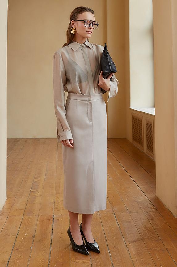 Рубашка из шелковой вуали серо-бежевого цвета