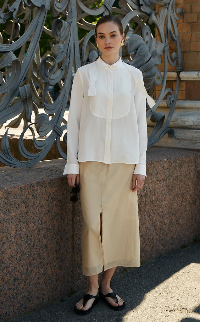 Юбка прямая двухслойная цвета "ваниль"