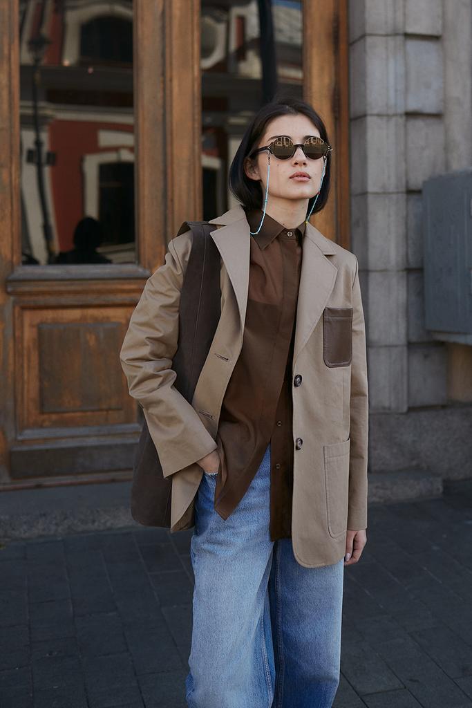 Пиджак из хлопка с кожаным кармашком