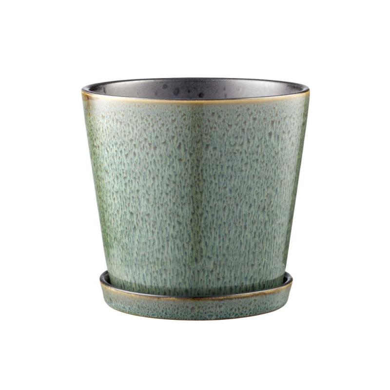 Bitz Gastro green/black. Цветочный горшок с подставкой 14x12,5 см