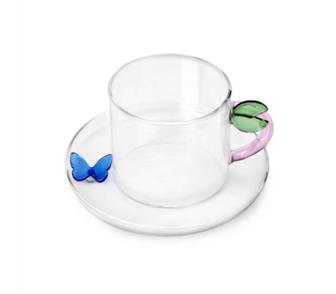 Ichendorf Fruits and Flowers. Чайная чашка с блюдцем листом и голубой бабочкой 7x8 см