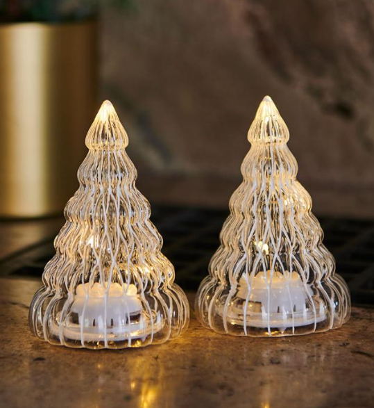 Sirius Winterlights 2025. Набор: 2 елочки с 3 светодиодами, цвет: прозрачный/белый, 9 см