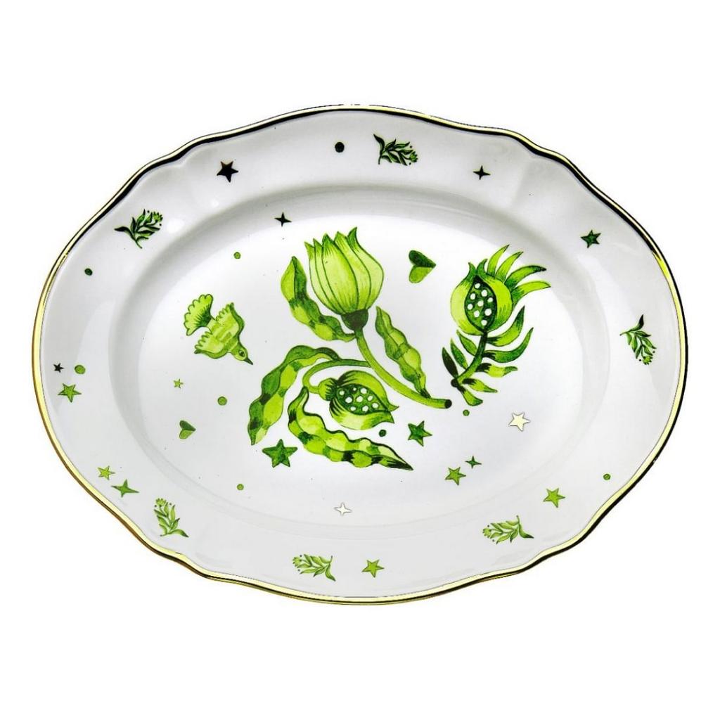 Bitossi Home Fabula Eden. Блюдо овальное 'GREEN FLORAL' 34 см