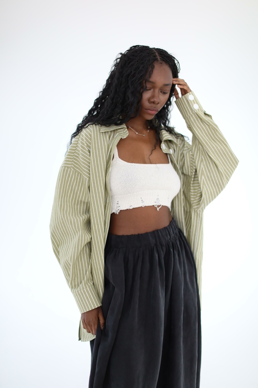 Рубашка из хлопка в полоску оливкового цвета