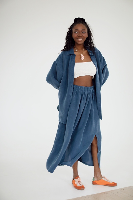 Комплект из купры:  юбка + рубашка «Симпл» синего цвета