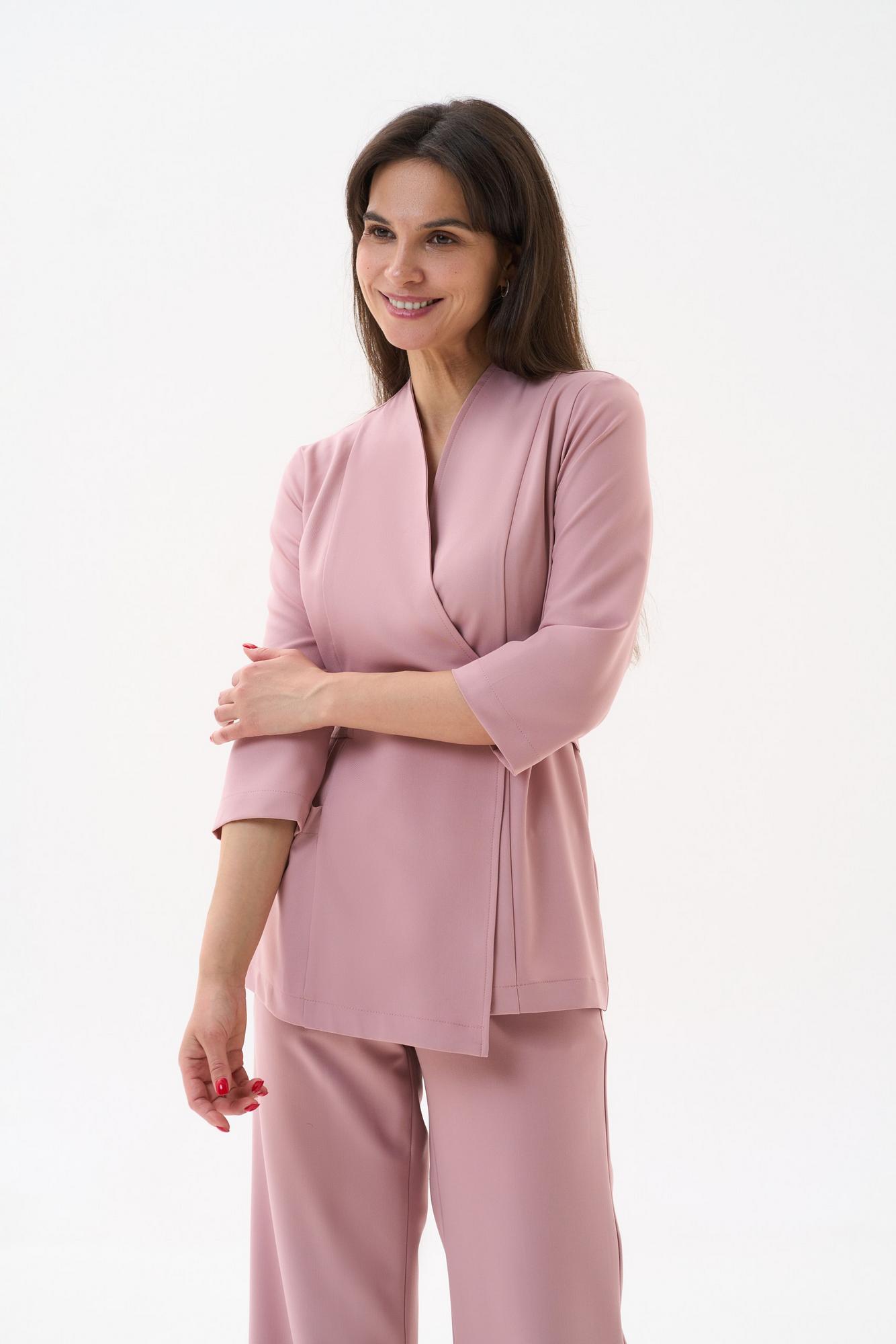 Блуза на запахе с поясом с рукавом 3/4 светло-розовая KL 211