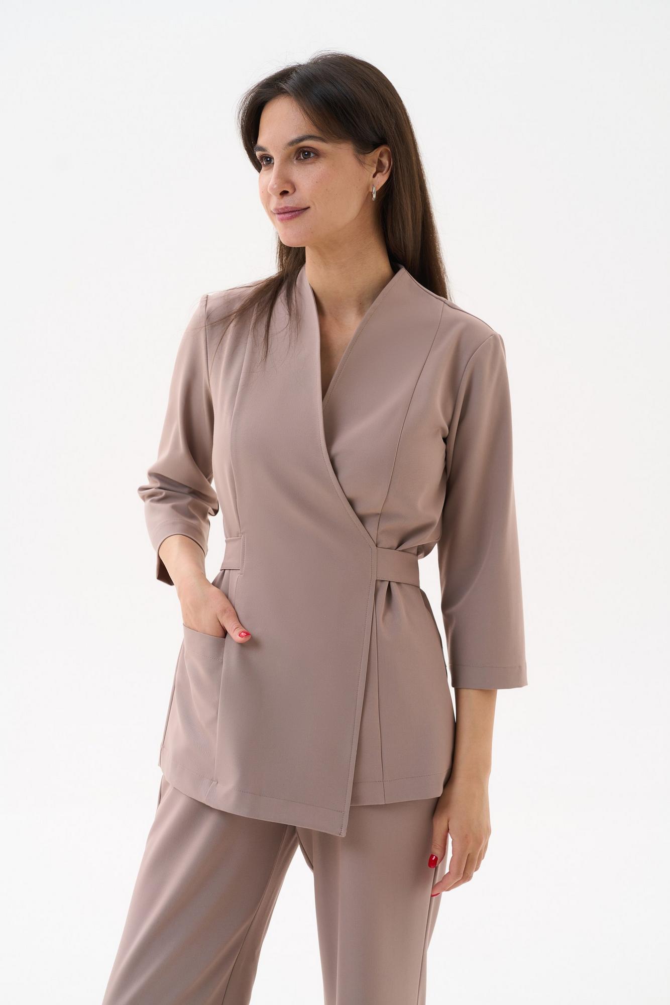 Блуза на запахе с поясом с рукавом 3/4 мокко KL 211