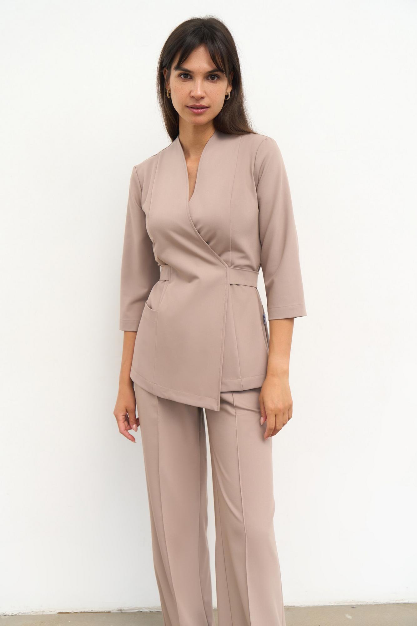 Блуза на запахе с поясом с рукавом 3/4 мокко KL 211