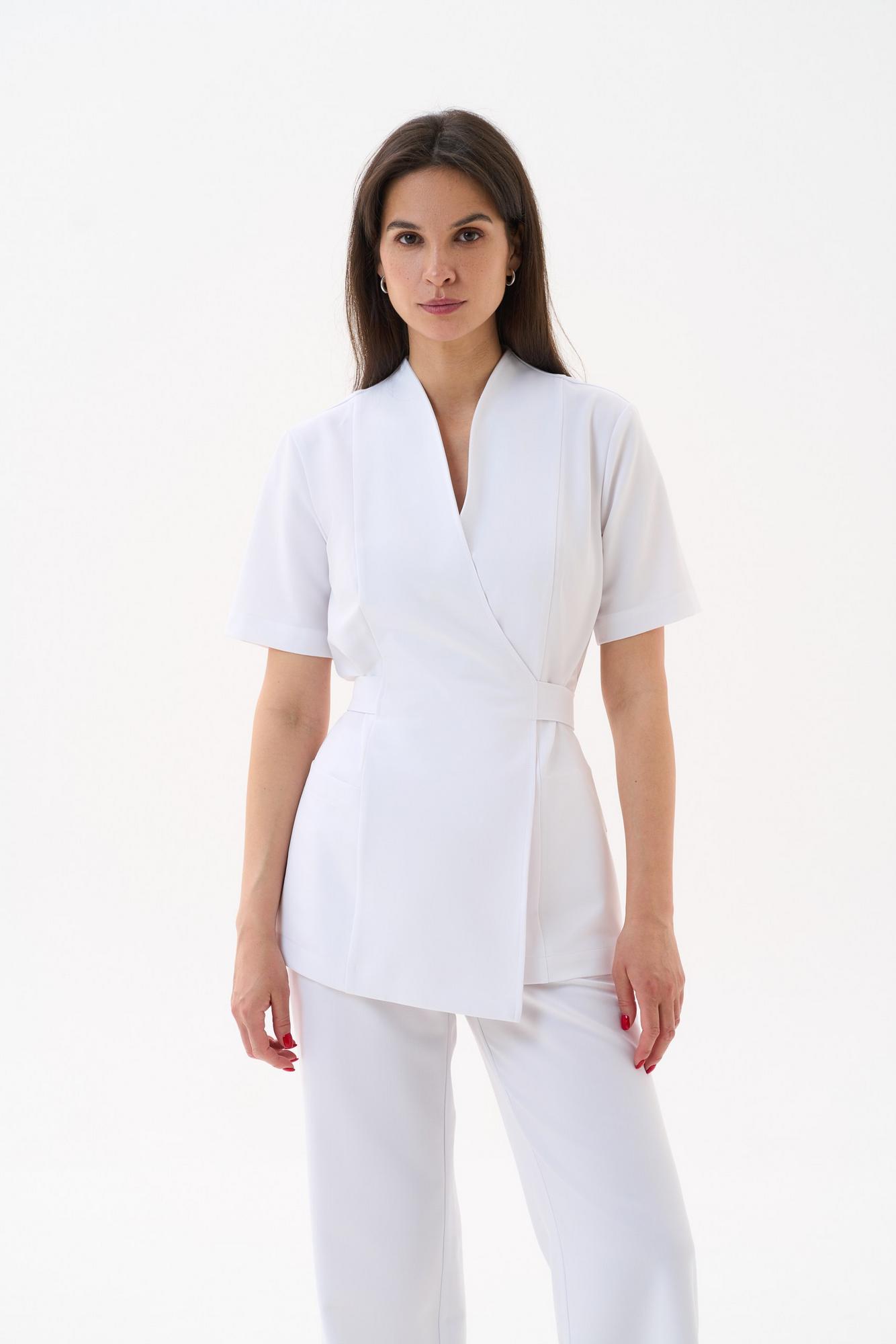 Хирургическая блуза на запахе с поясом белая KL 210