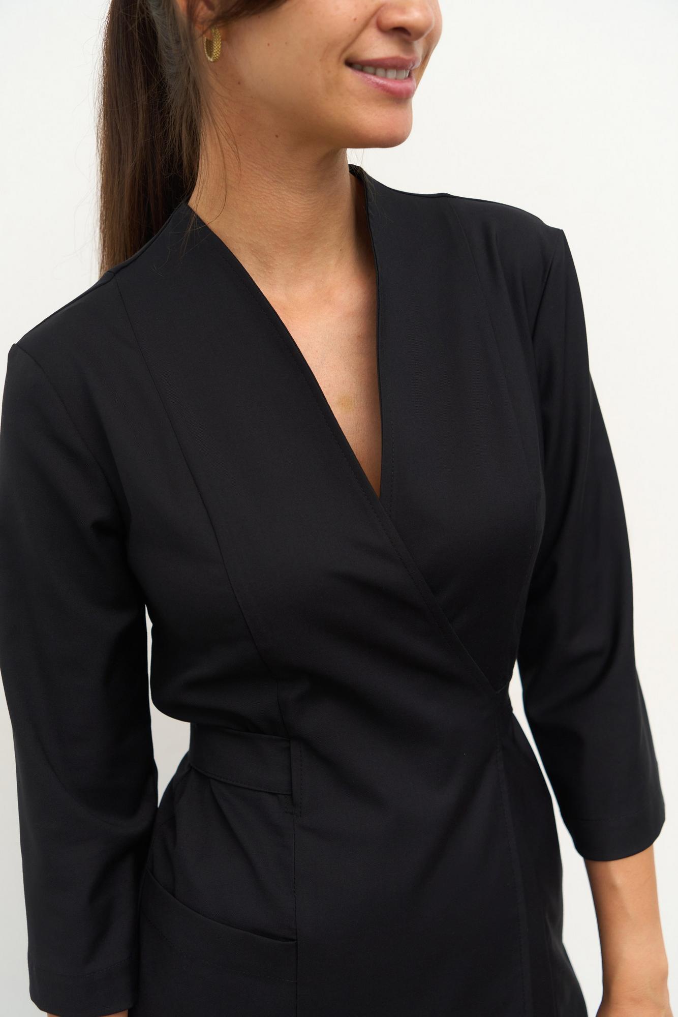 Блуза на запахе с поясом с рукавом 3/4 черная KL 211