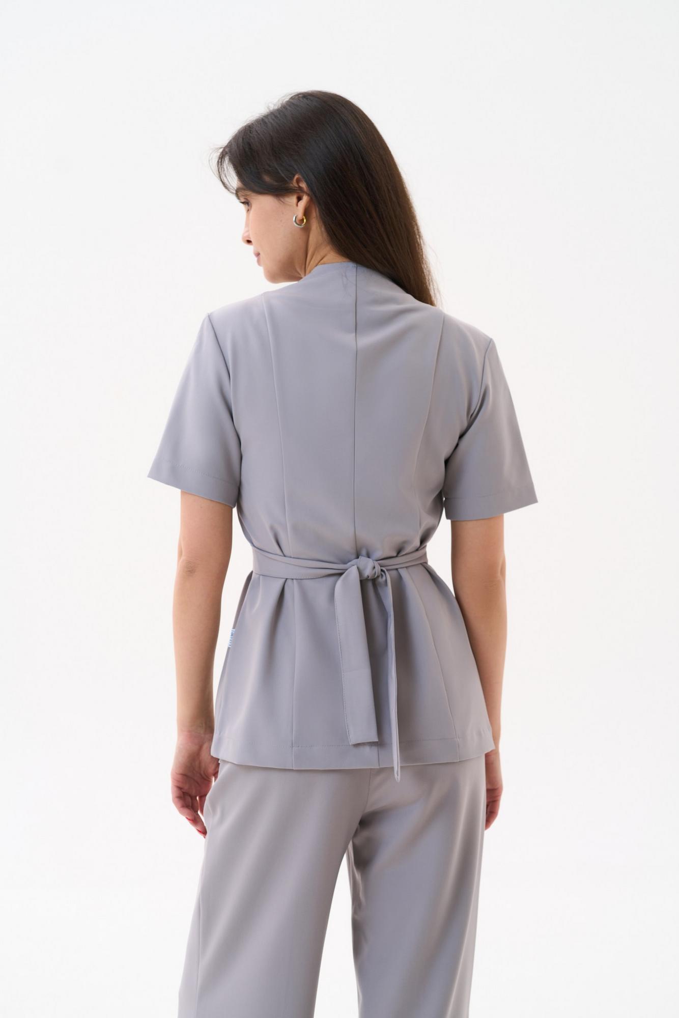 Хирургическая блуза на запахе с поясом светло серая KL 210