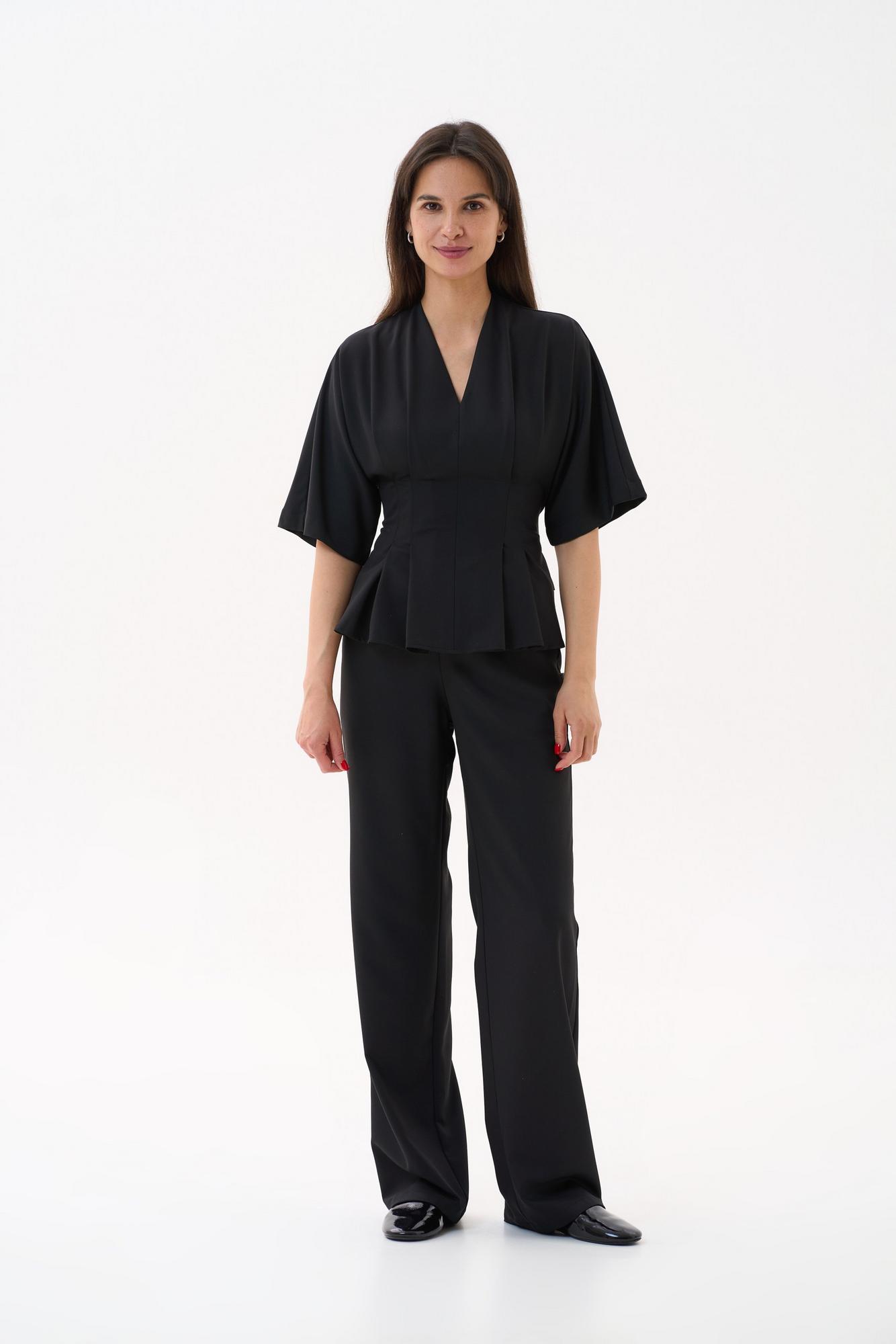 Прямые брюки на поясе черные KL 311