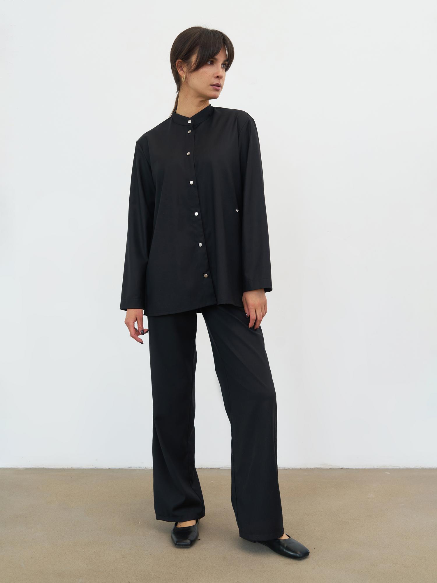 Прямые брюки на поясе черные KL 311