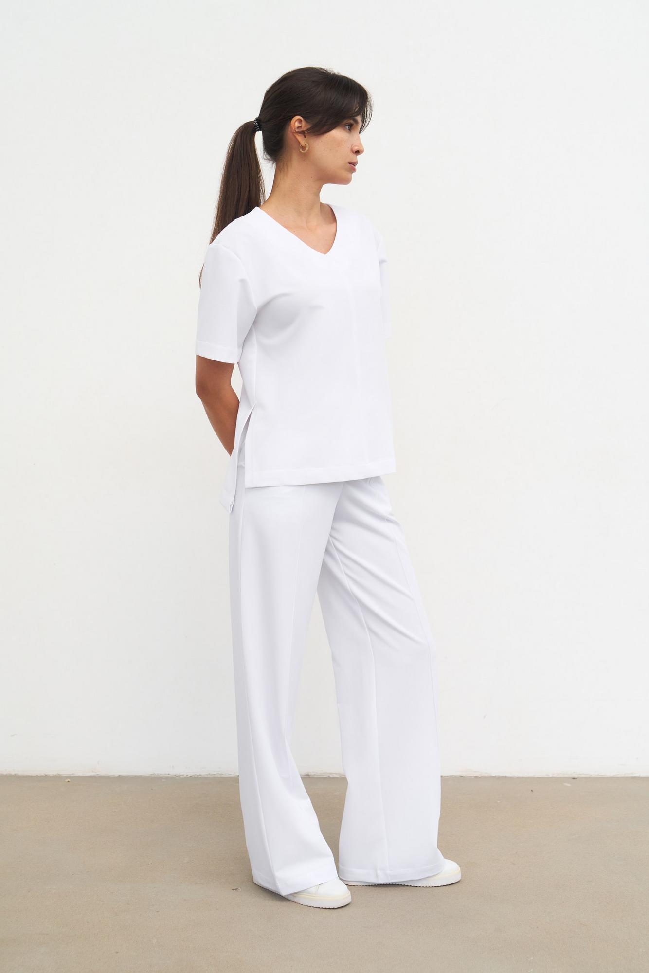 Прямые брюки на поясе белые KL 311