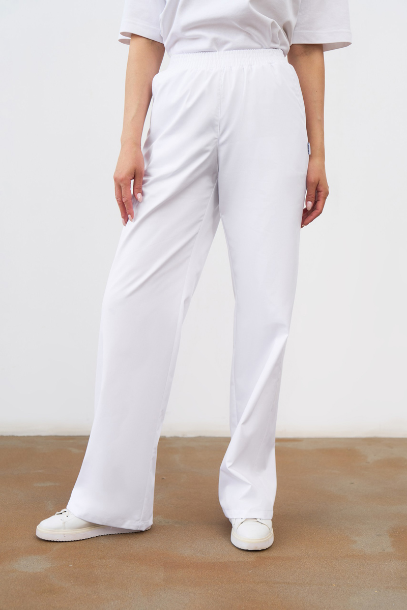 Прямые брюки на поясе белые KL 311