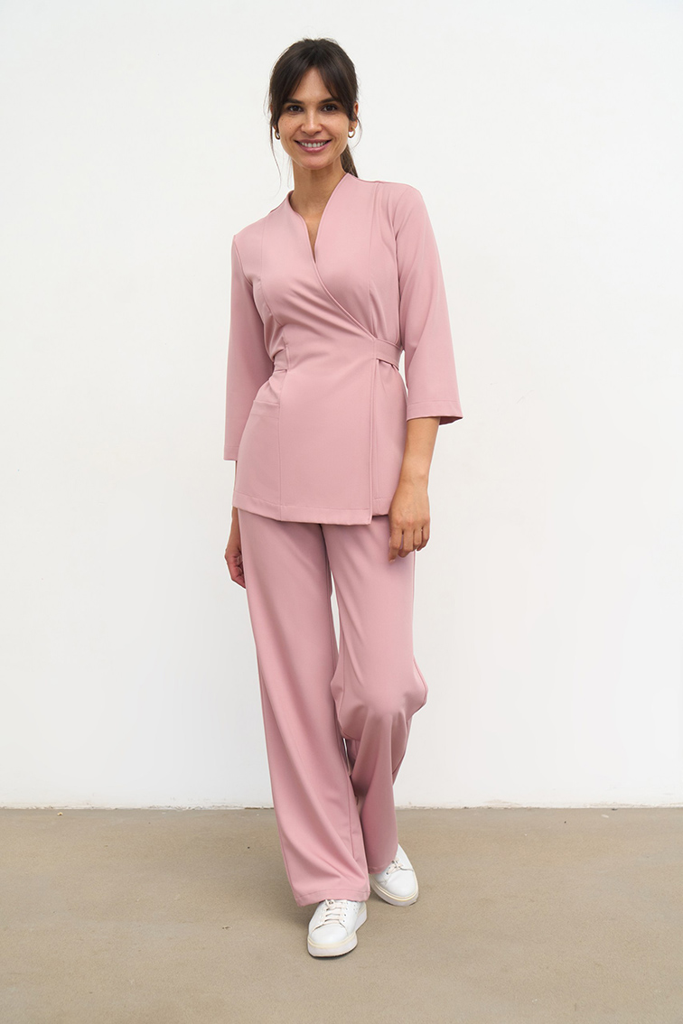 Прямые брюки на поясе светло-розовые KL 311