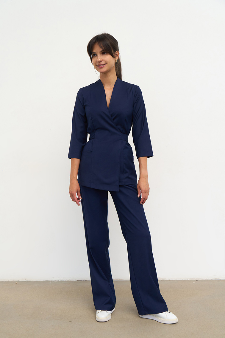 Прямые брюки на поясе синие KL 311