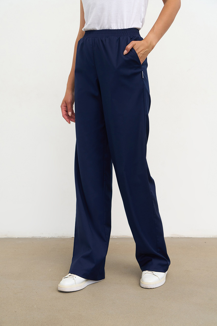 Прямые брюки на поясе синие KL 311