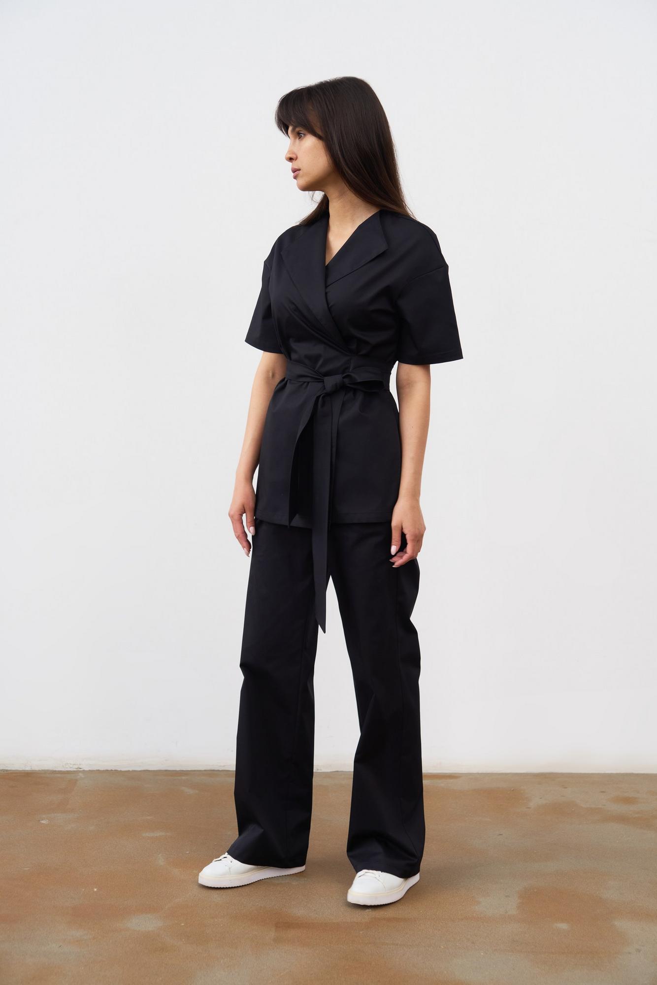 Прямые брюки на поясе черные KL 311