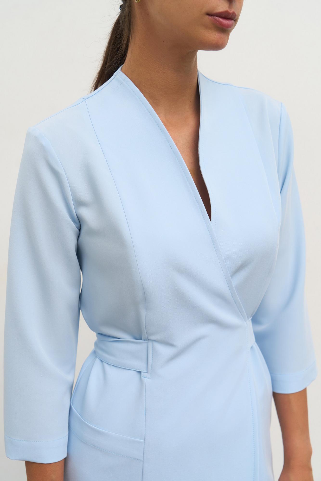 Блуза на запахе с поясом с рукавом 3/4 голубая KL 211