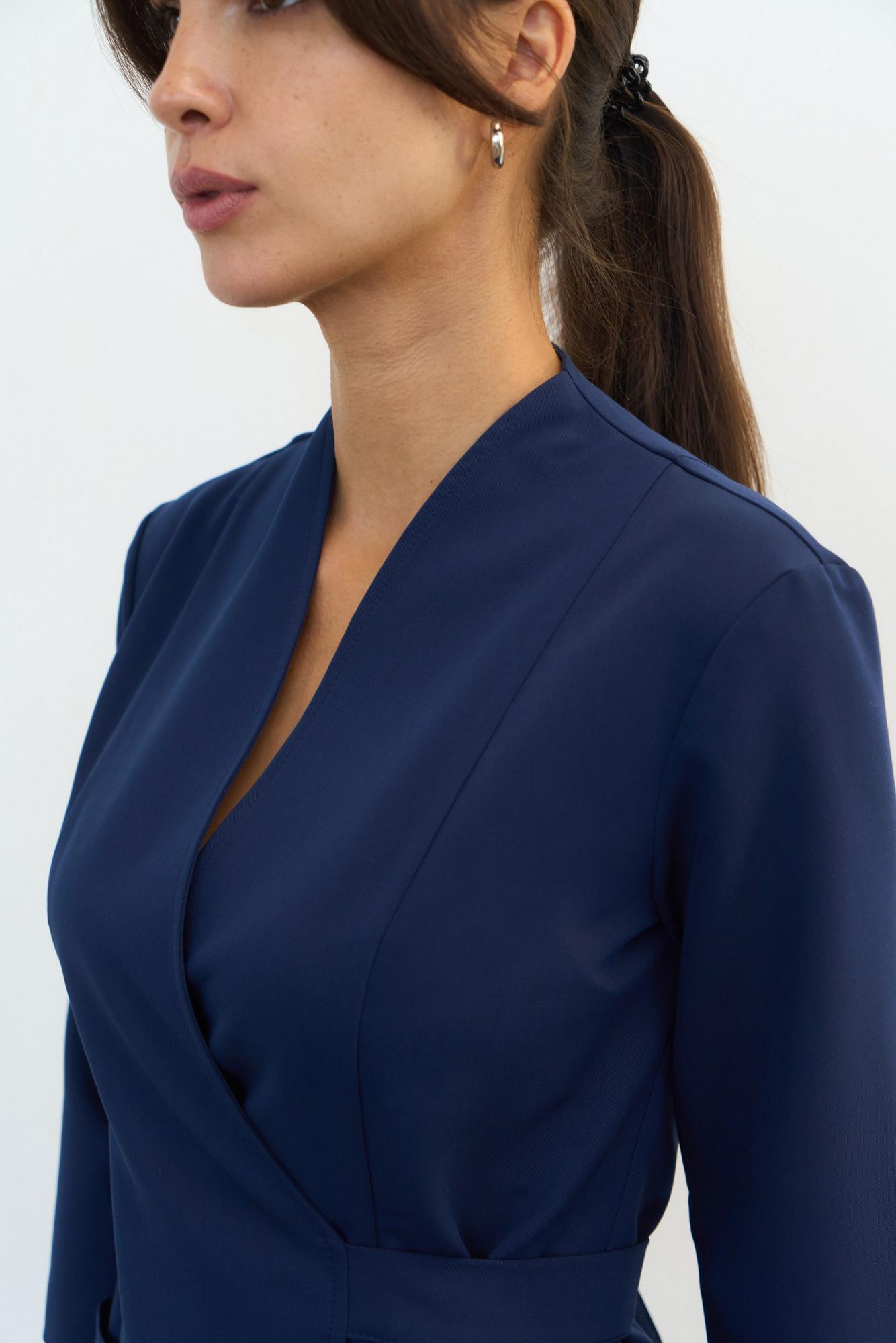 Блуза на запахе с поясом с рукавом 3/4 синяя KL 211