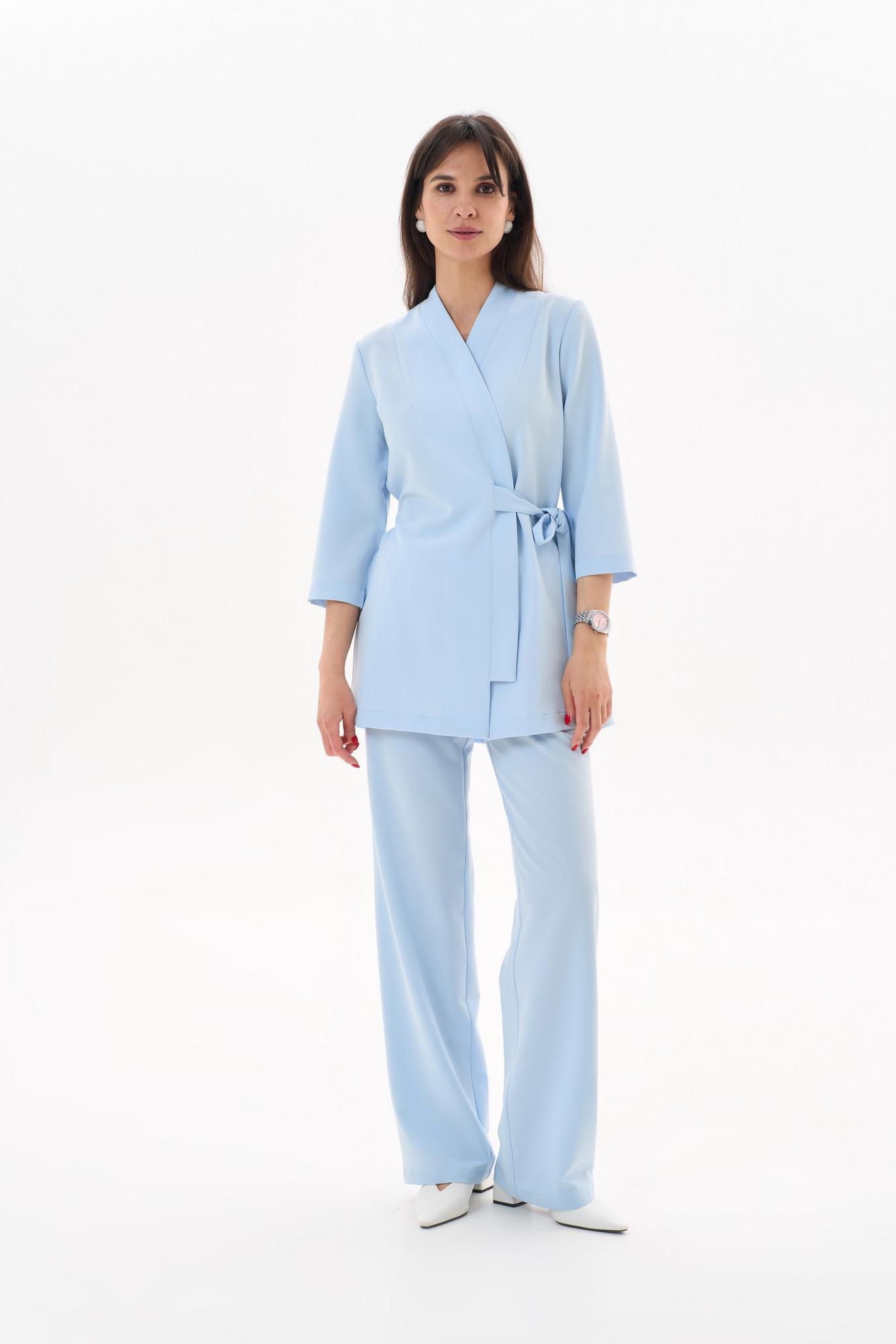 Прямые брюки на поясе голубые KL 311