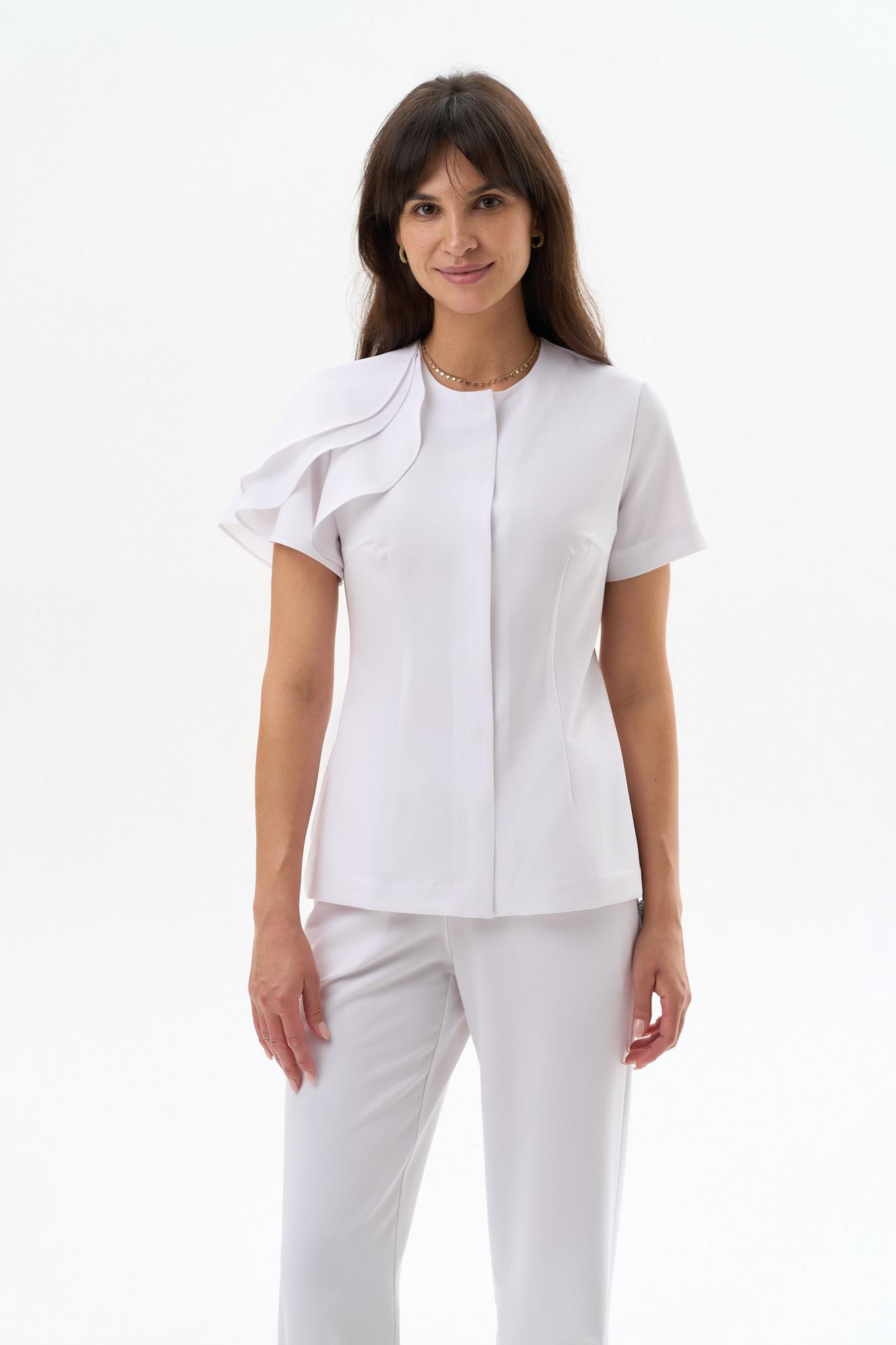 Блуза с акцентным элементом на плече белая KL 223