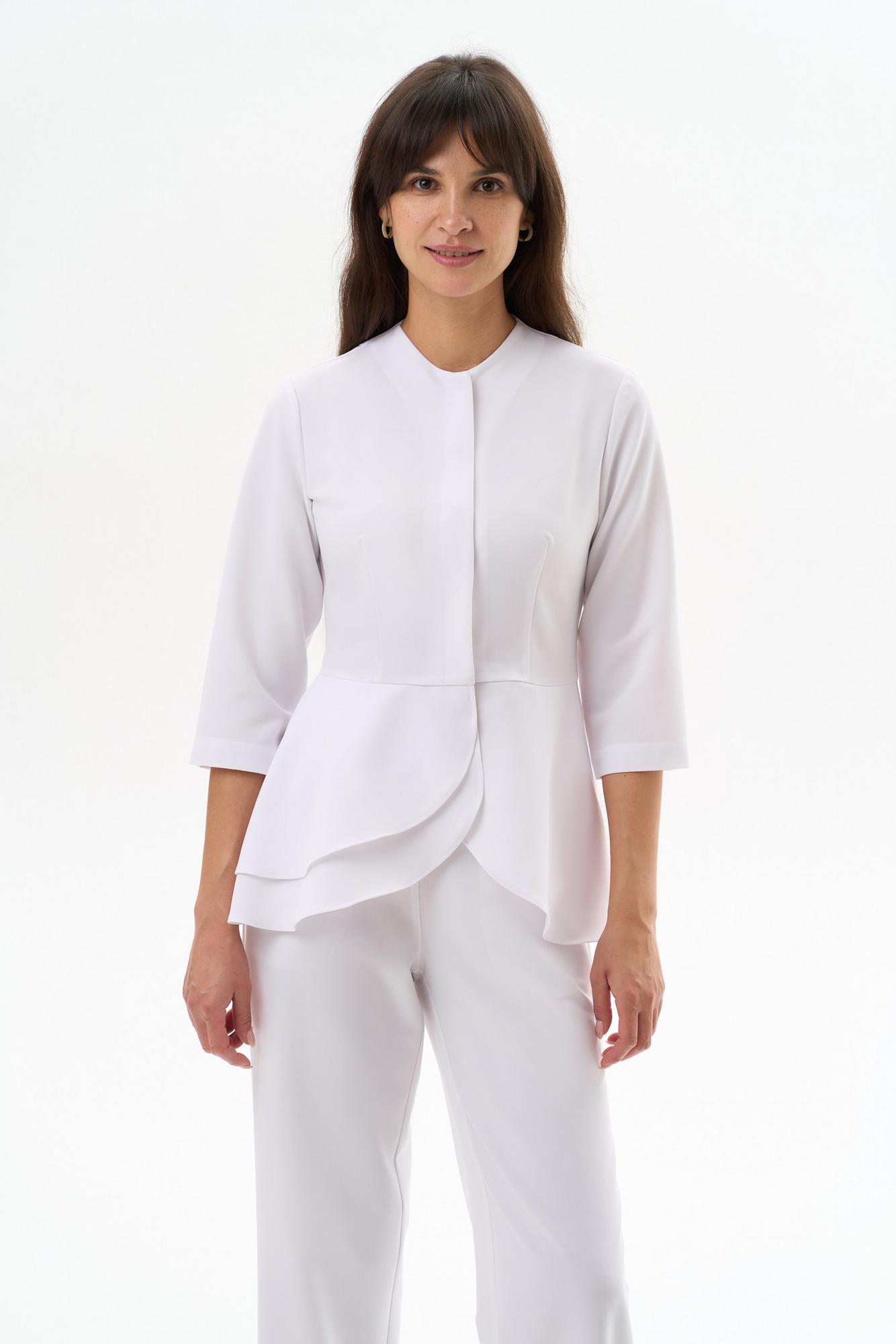 Блуза с асимметричной баской белая KL 224