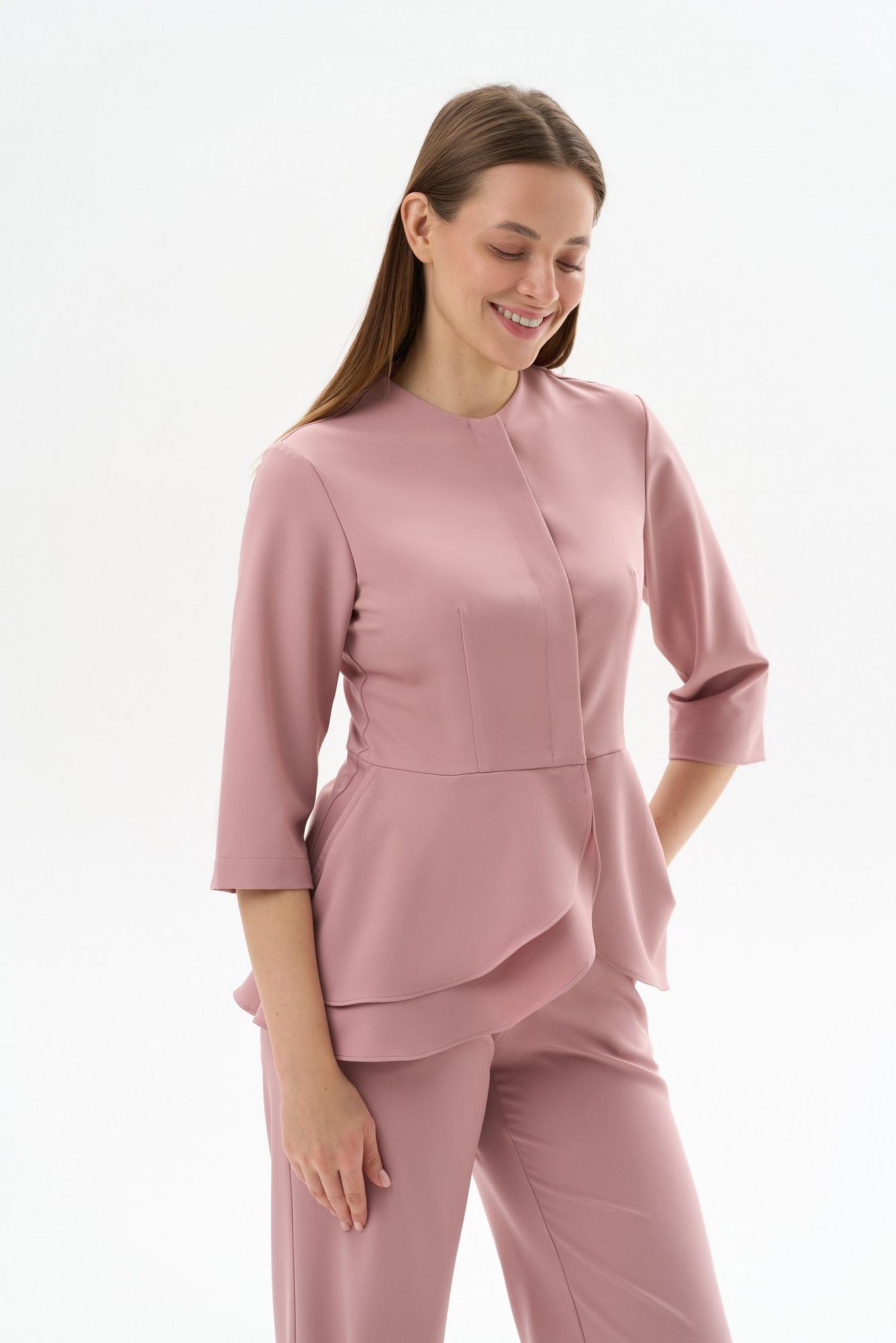 Блуза с асимметричной баской светло-розовая KL 224