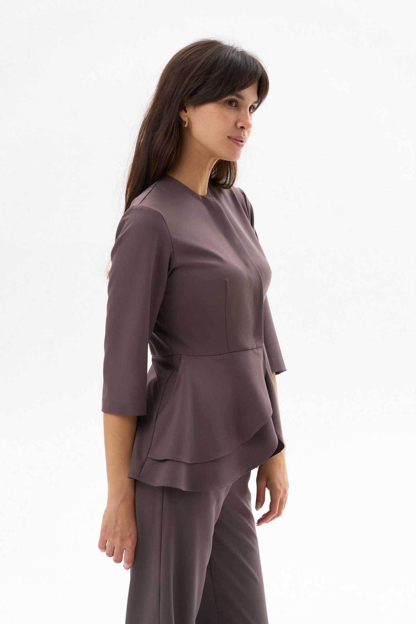 Блуза с асимметричной баской какао KL 224