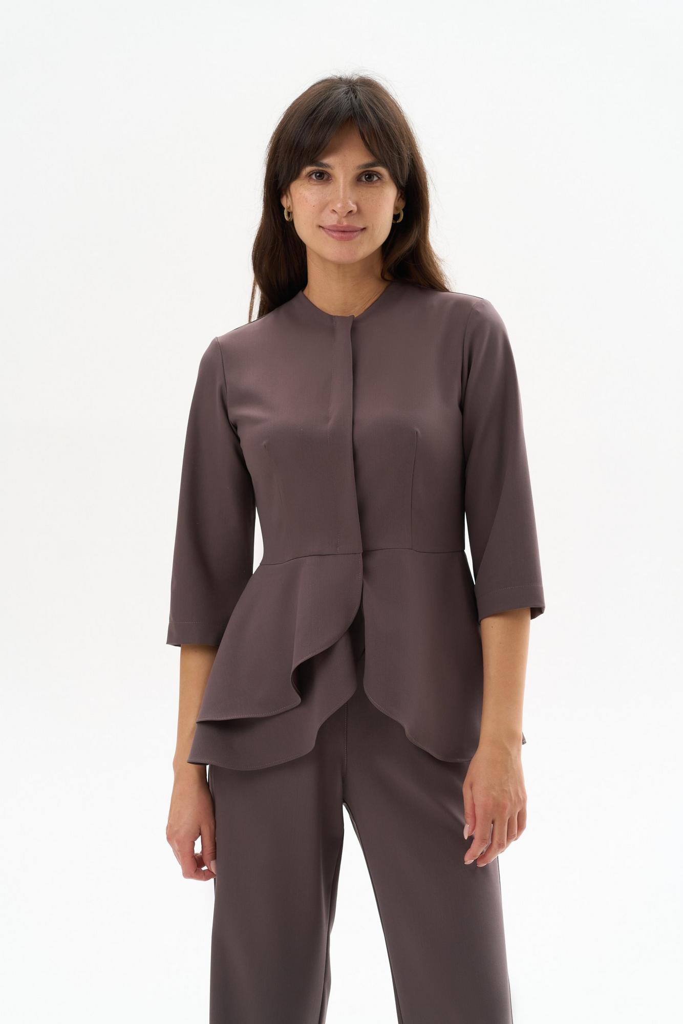 Блуза с асимметричной баской какао KL 224