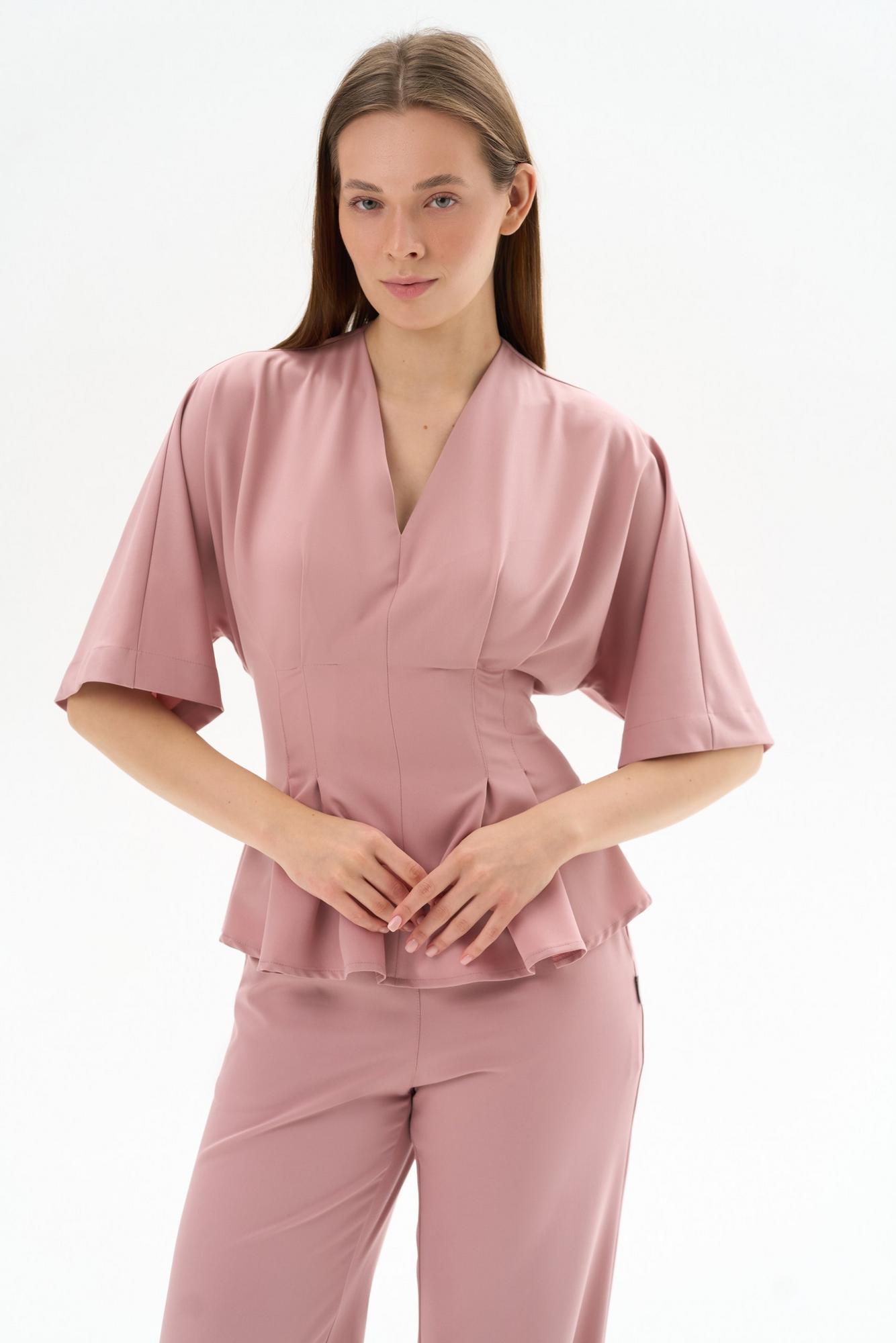 Хирургическая блуза с завязкой на пояс светло-розовая KL 217