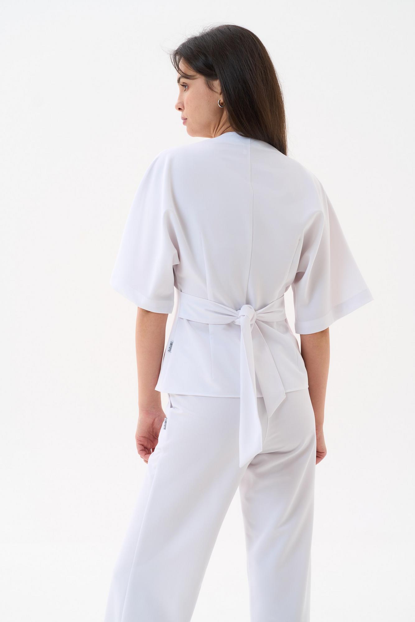 Хирургическая блуза с завязкой на пояс белая KL 217