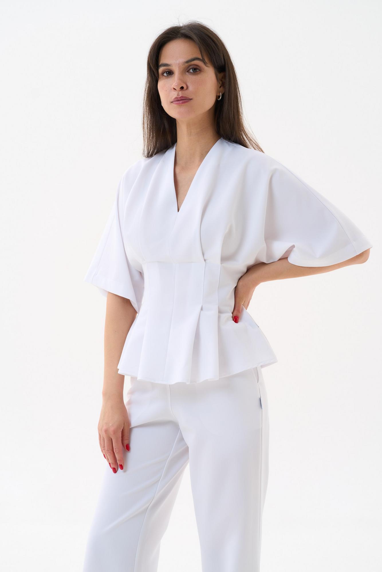 Хирургическая блуза с завязкой на пояс белая KL 217