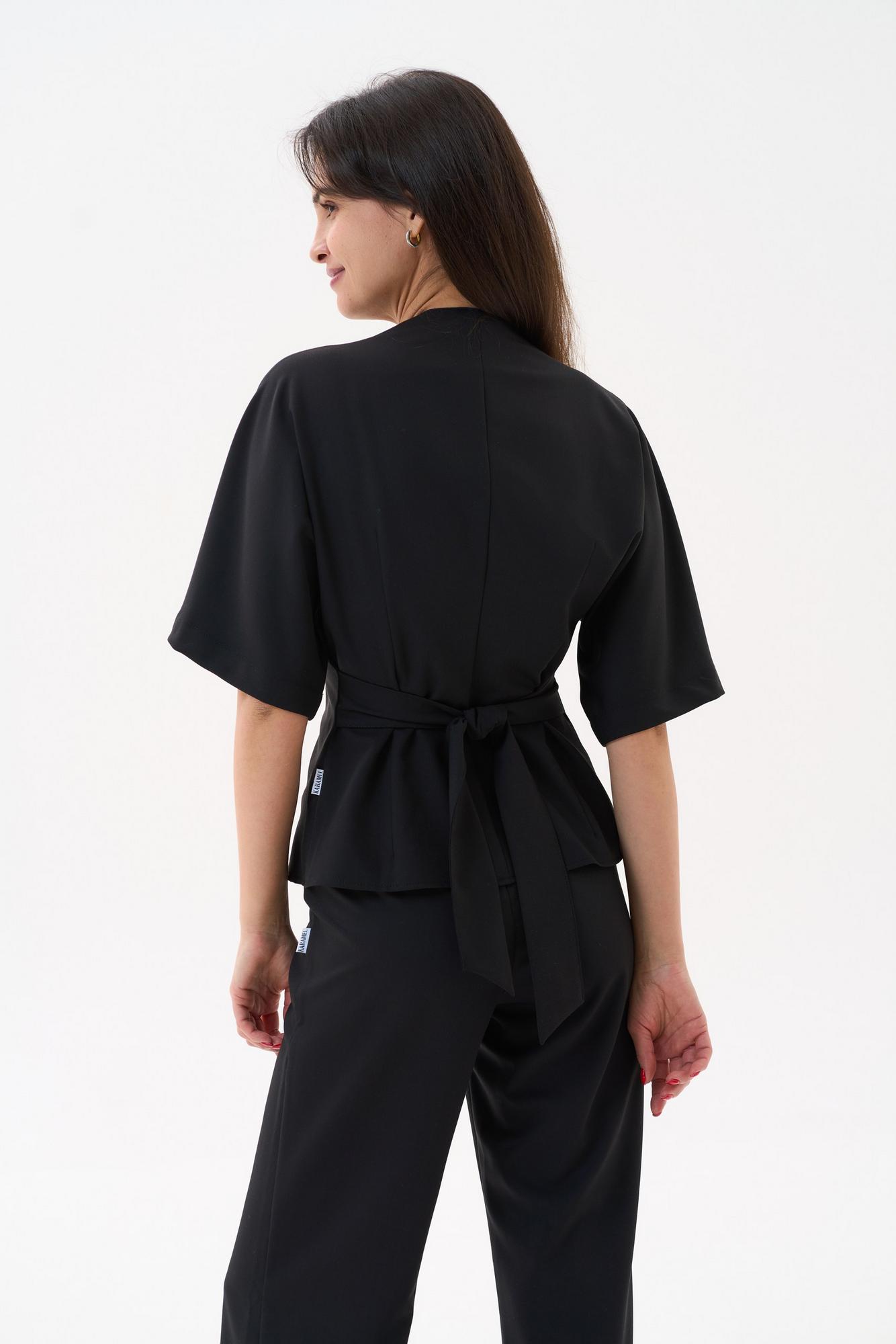 Хирургическая блуза с завязкой на пояс черная KL 217