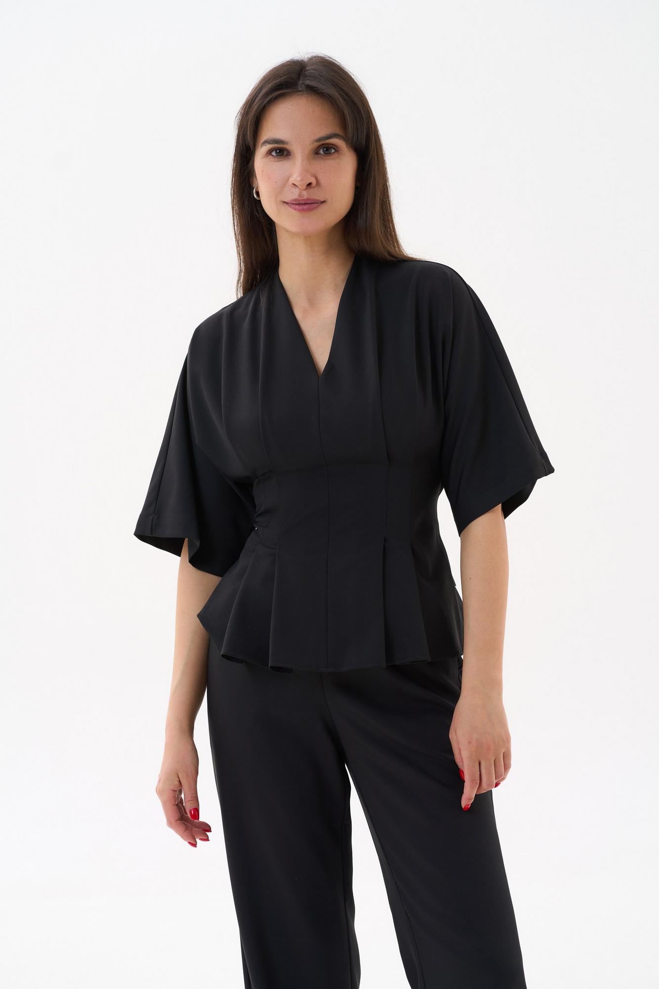 Хирургическая блуза с завязкой на пояс черная KL 217