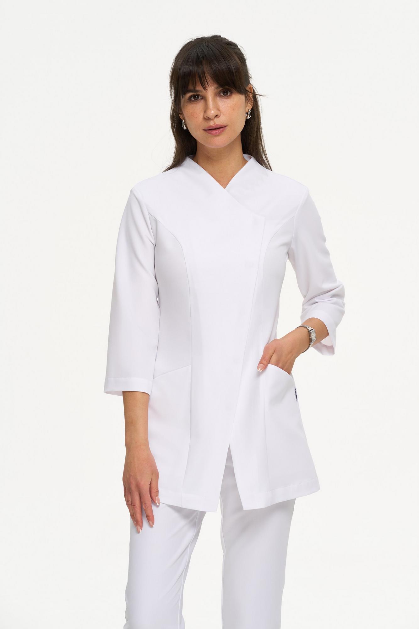 Асимметричный жакет с рукавом 3/4 белый KL 230