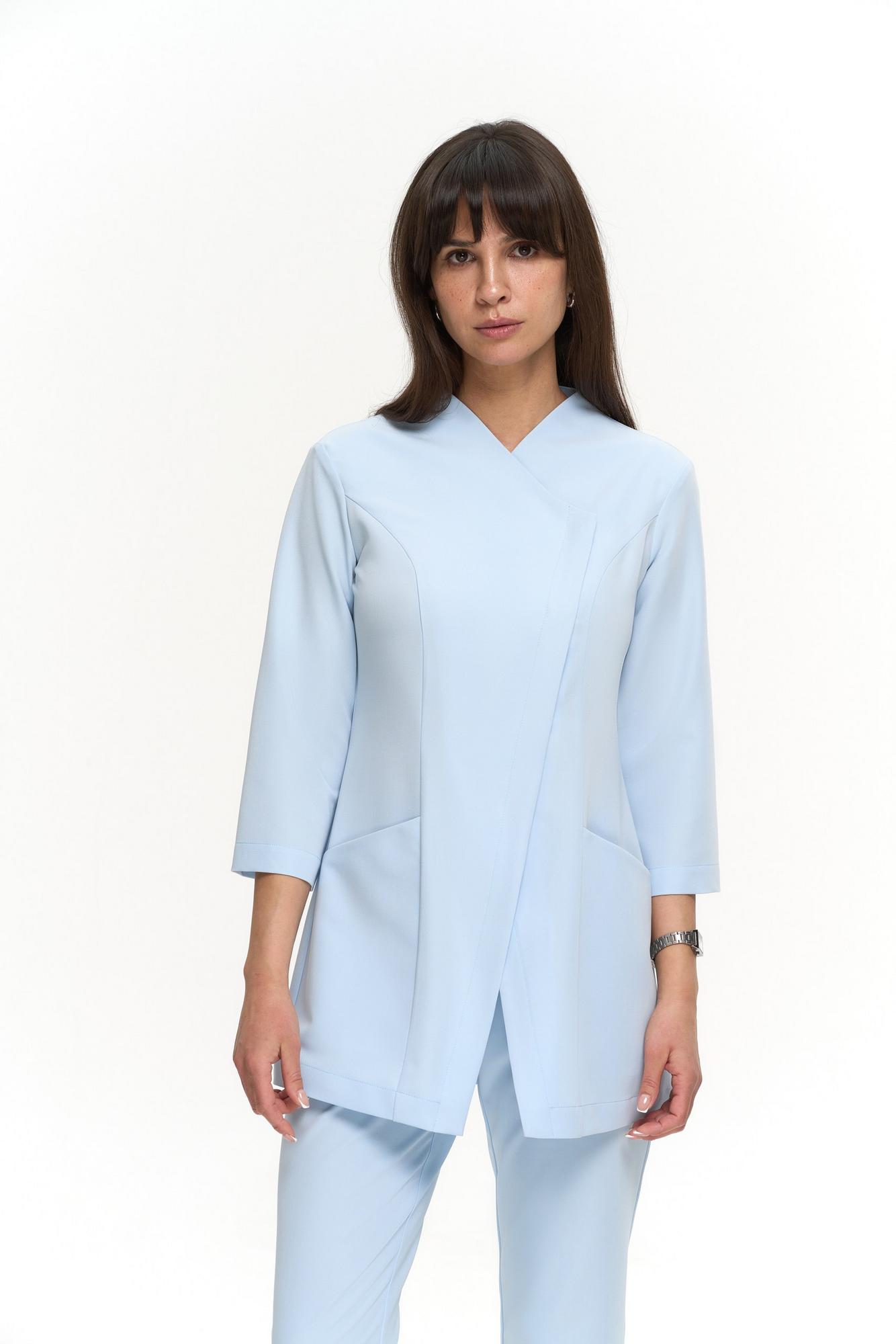 Асимметричный жакет с рукавом 3/4 голубой KL 230