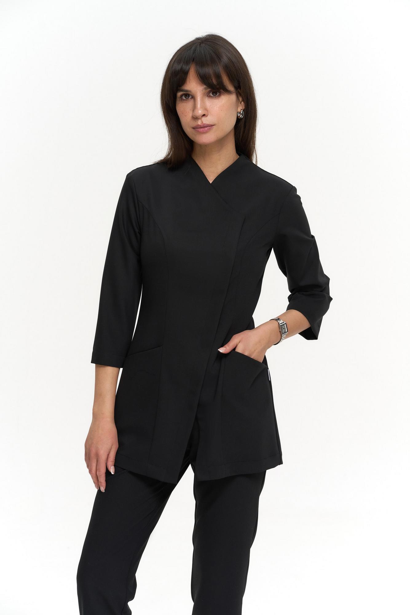 Асимметричный жакет с рукавом 3/4 черный KL 230